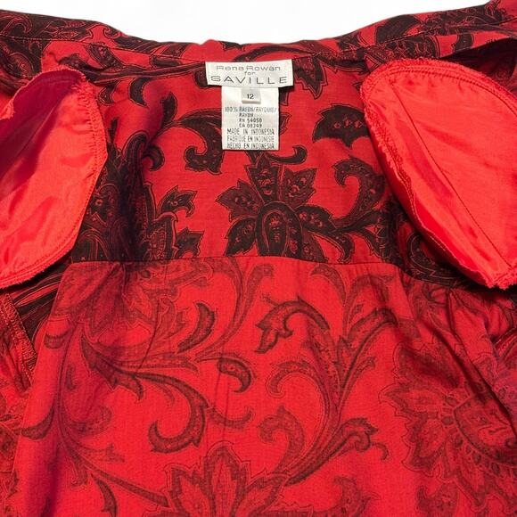 Vintage 90s Rena Rowan for Saville Blouse Size 12 Red Black Paisley Office Chic - Picture 9 of 9